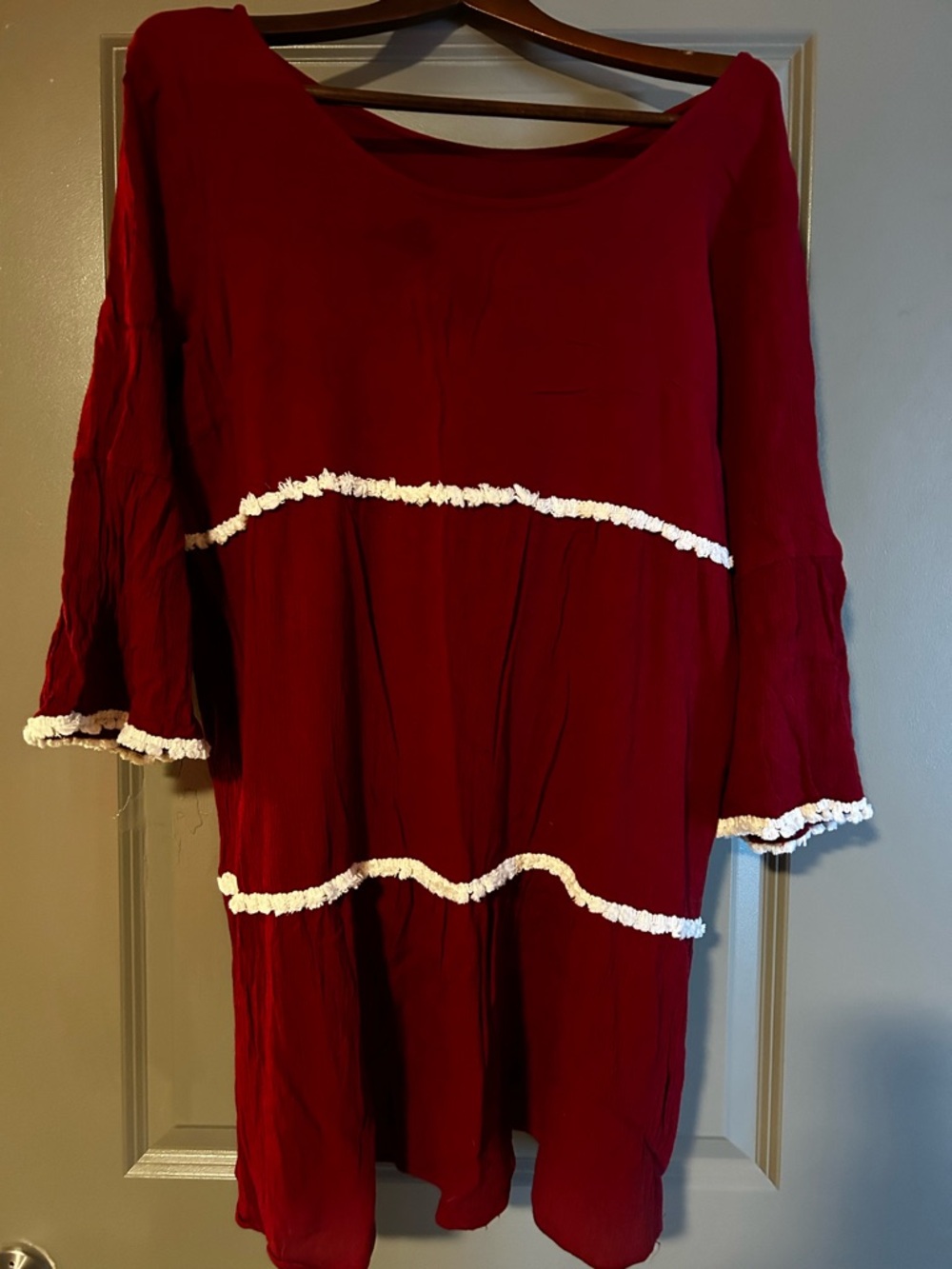 Red Boho Ruffle Trim Tunic